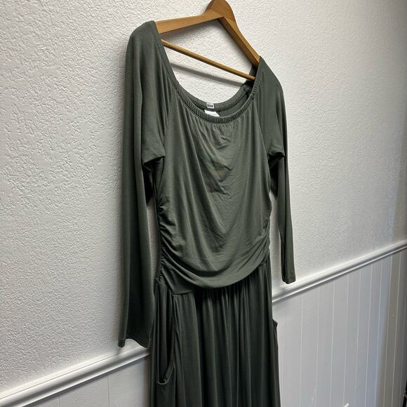 NWOT, Lascana Sz 8 Olive Green On Or Off Shoulder Dress With Pockets & Ruching - Picture 8 of 16